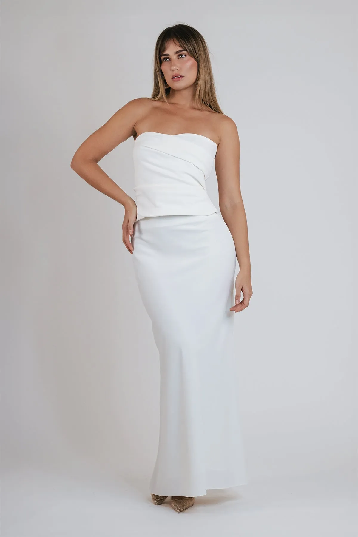Bias Maxi Skirt in Ivory Crepe