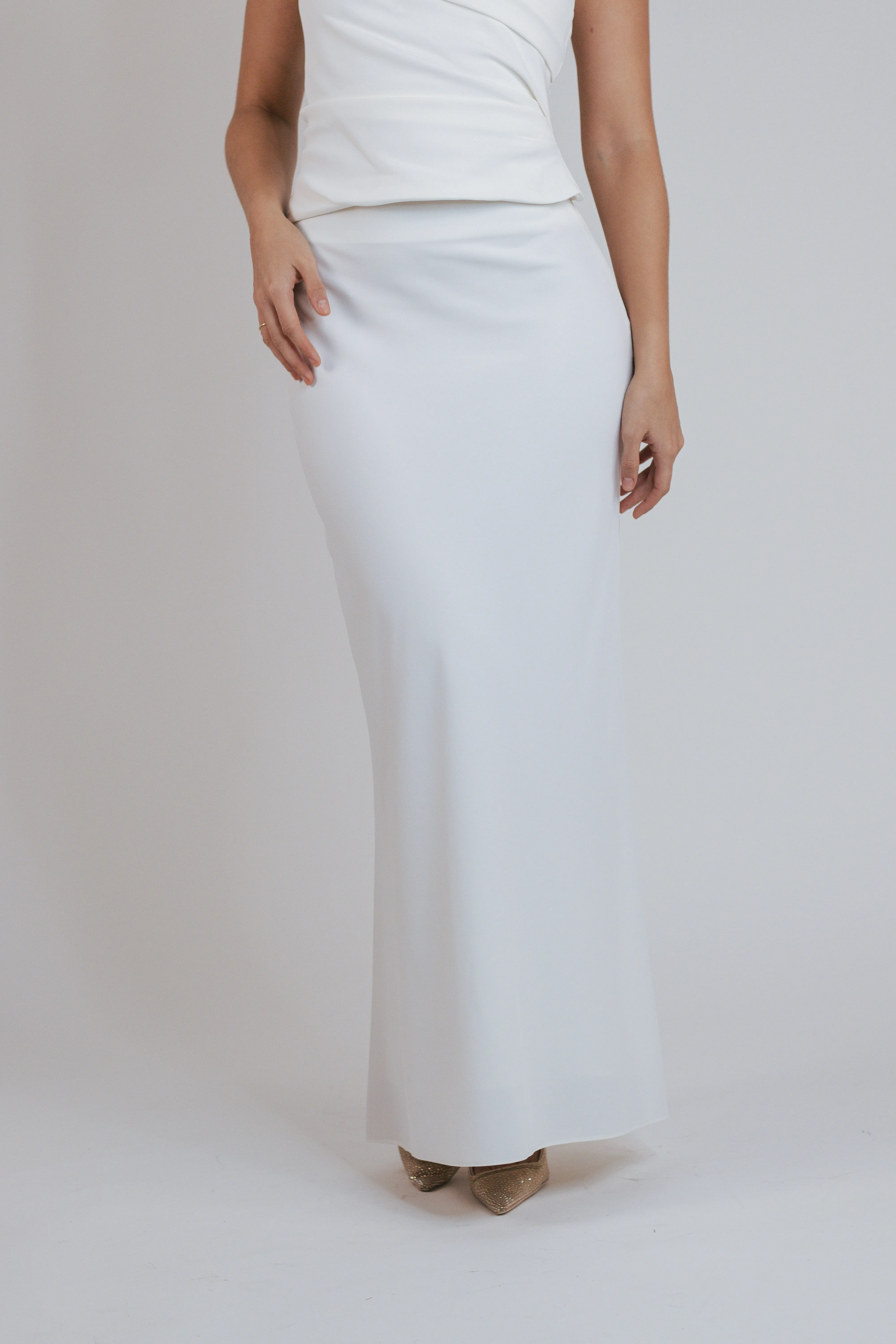 Bias Maxi Skirt in Ivory Crepe