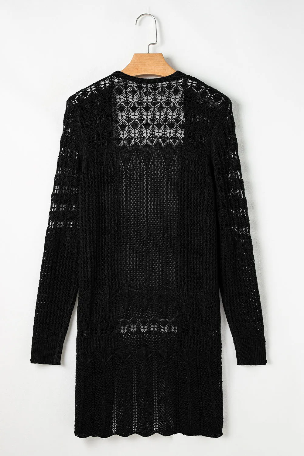 Black Crochet Hollow Out Open Front Cardigan