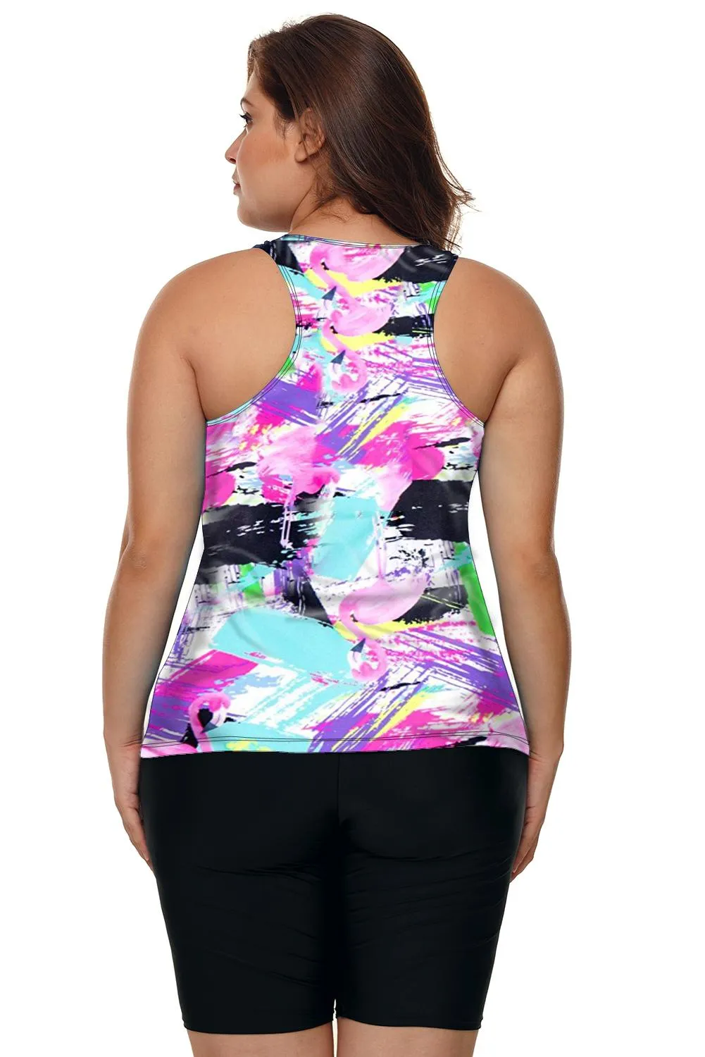 Black Ombre Print Racerback Tankini Swimsuit