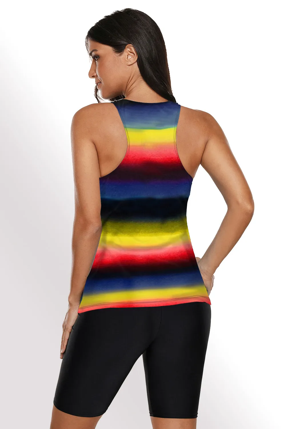 Black Ombre Print Racerback Tankini Swimsuit