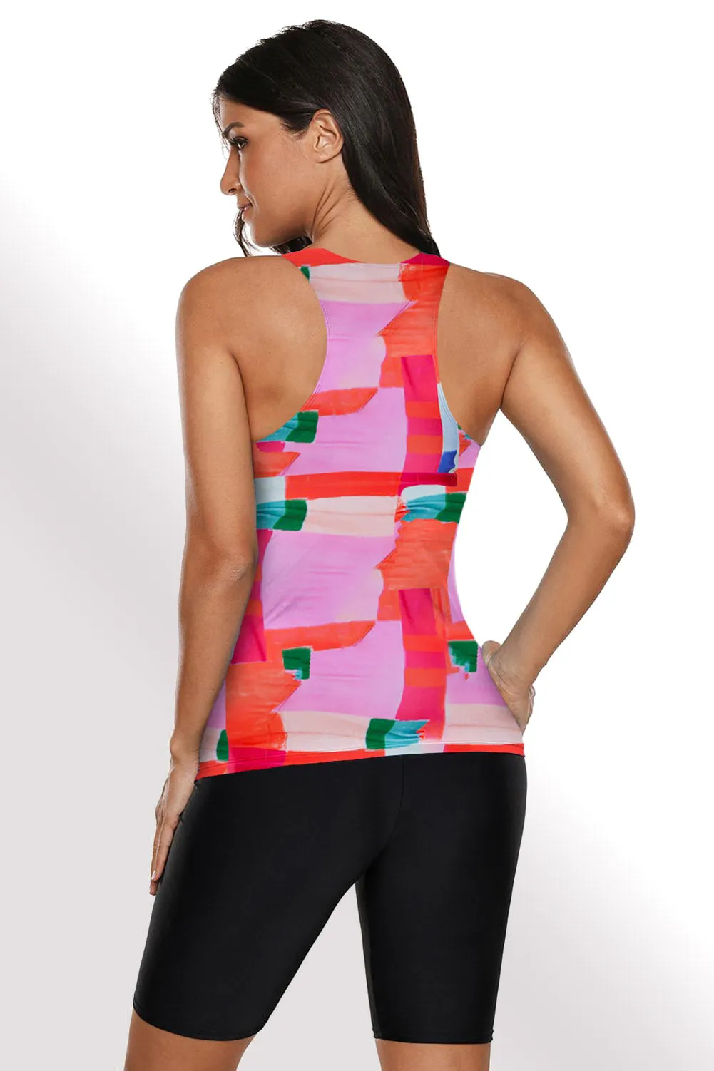 Black Ombre Print Racerback Tankini Swimsuit