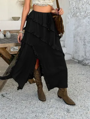 Black Slit Frill Skirt