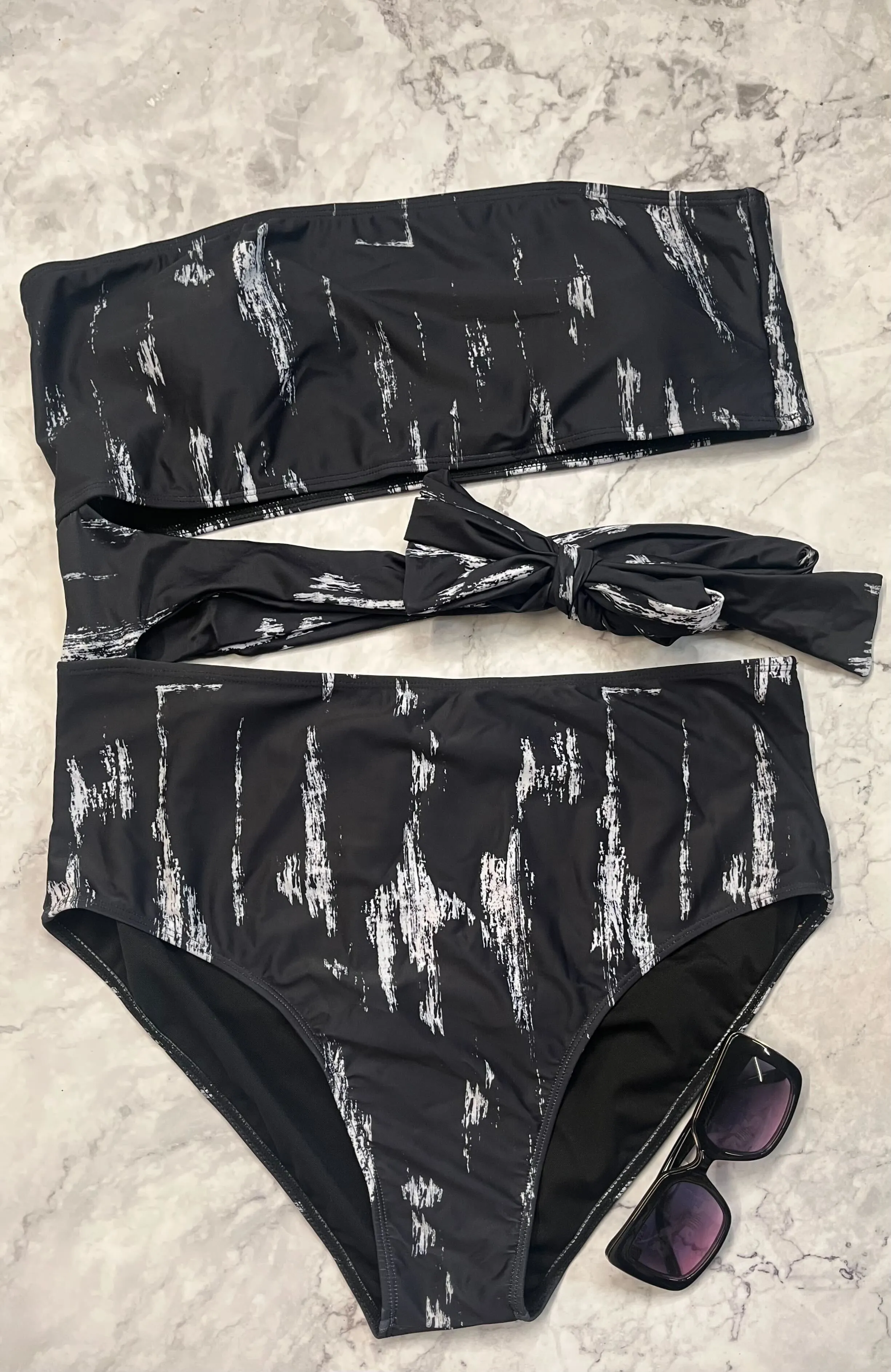 Black Wrap Tie One Piece Swim