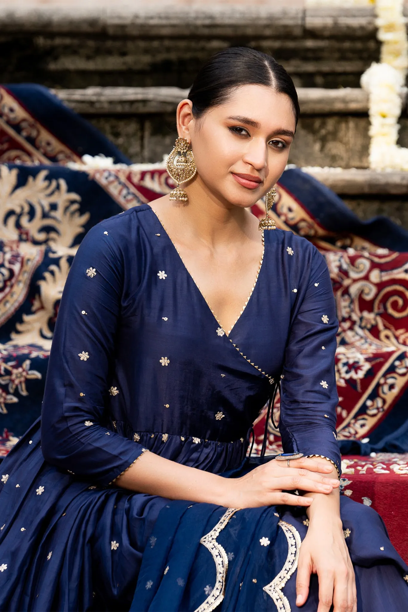 Blue Angrakha with Scallop Organza Dupatta and Palazzo