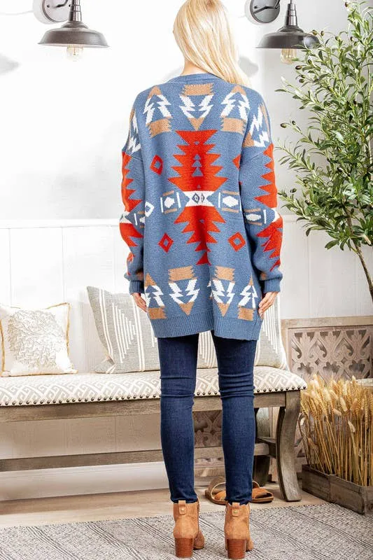 Blue Aztec sweater cardigan