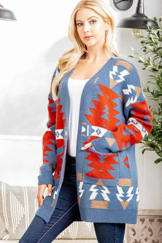 Blue Aztec sweater cardigan