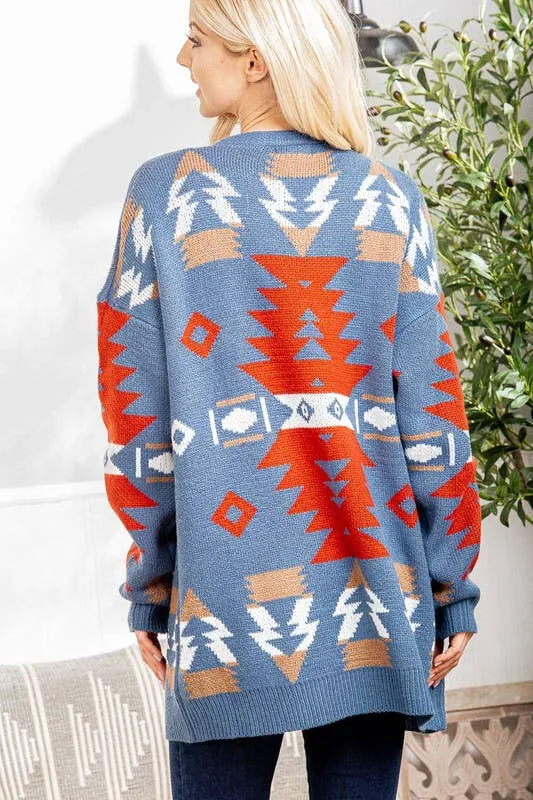 Blue Aztec sweater cardigan
