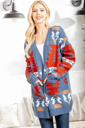 Blue Aztec sweater cardigan