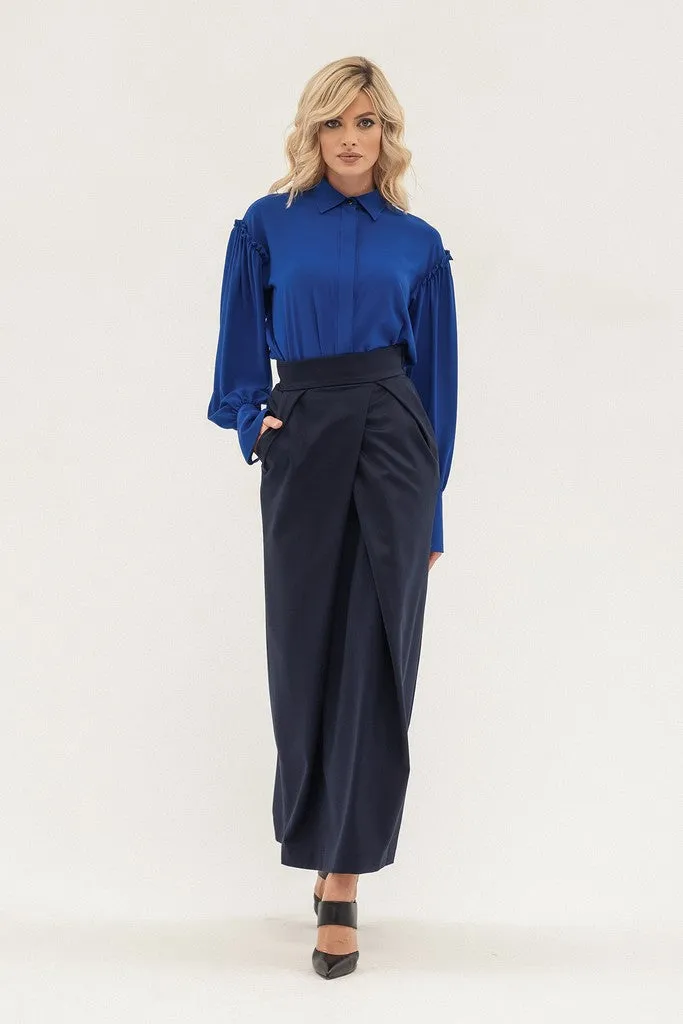 Blue Office Ruffled Maxi Skirt