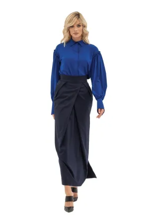 Blue Office Ruffled Maxi Skirt