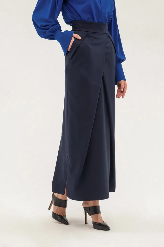 Blue Office Ruffled Maxi Skirt