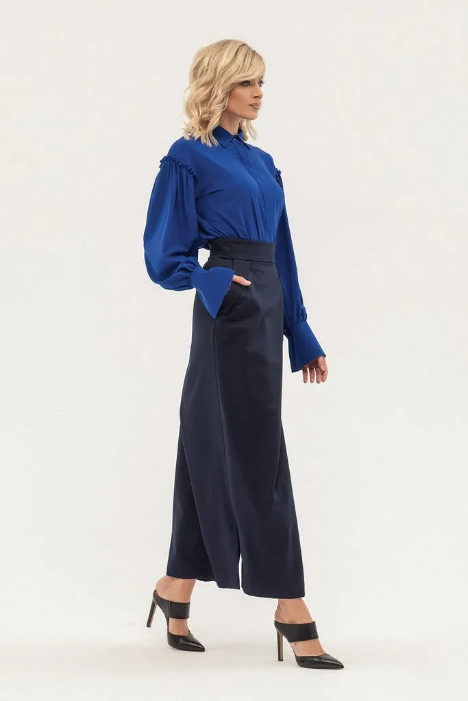 Blue Office Ruffled Maxi Skirt