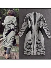 Brenda - Long Abstract Charcoal Cardigan