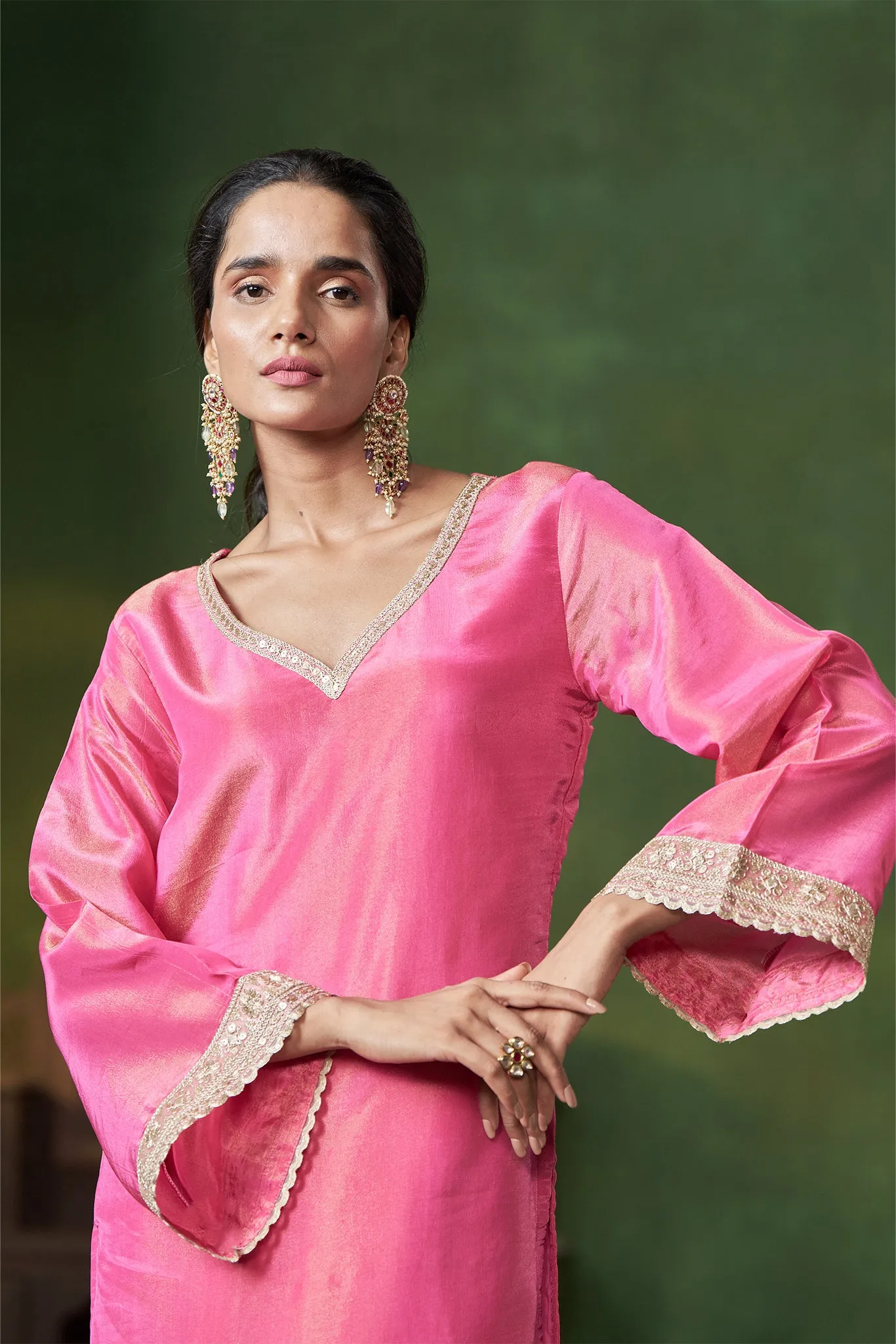 Bright Pink Shimmer Kurta Set