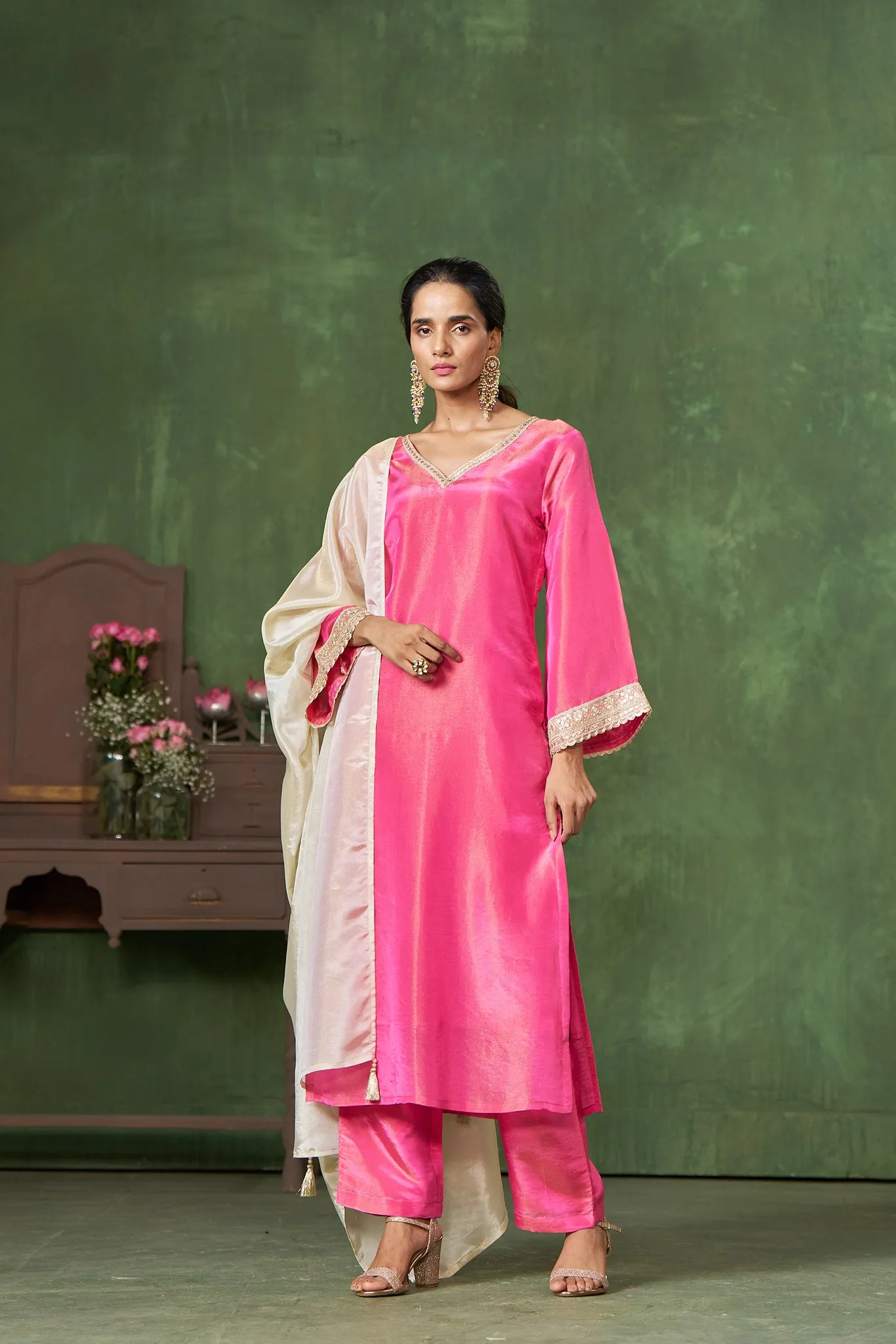 Bright Pink Shimmer Kurta Set