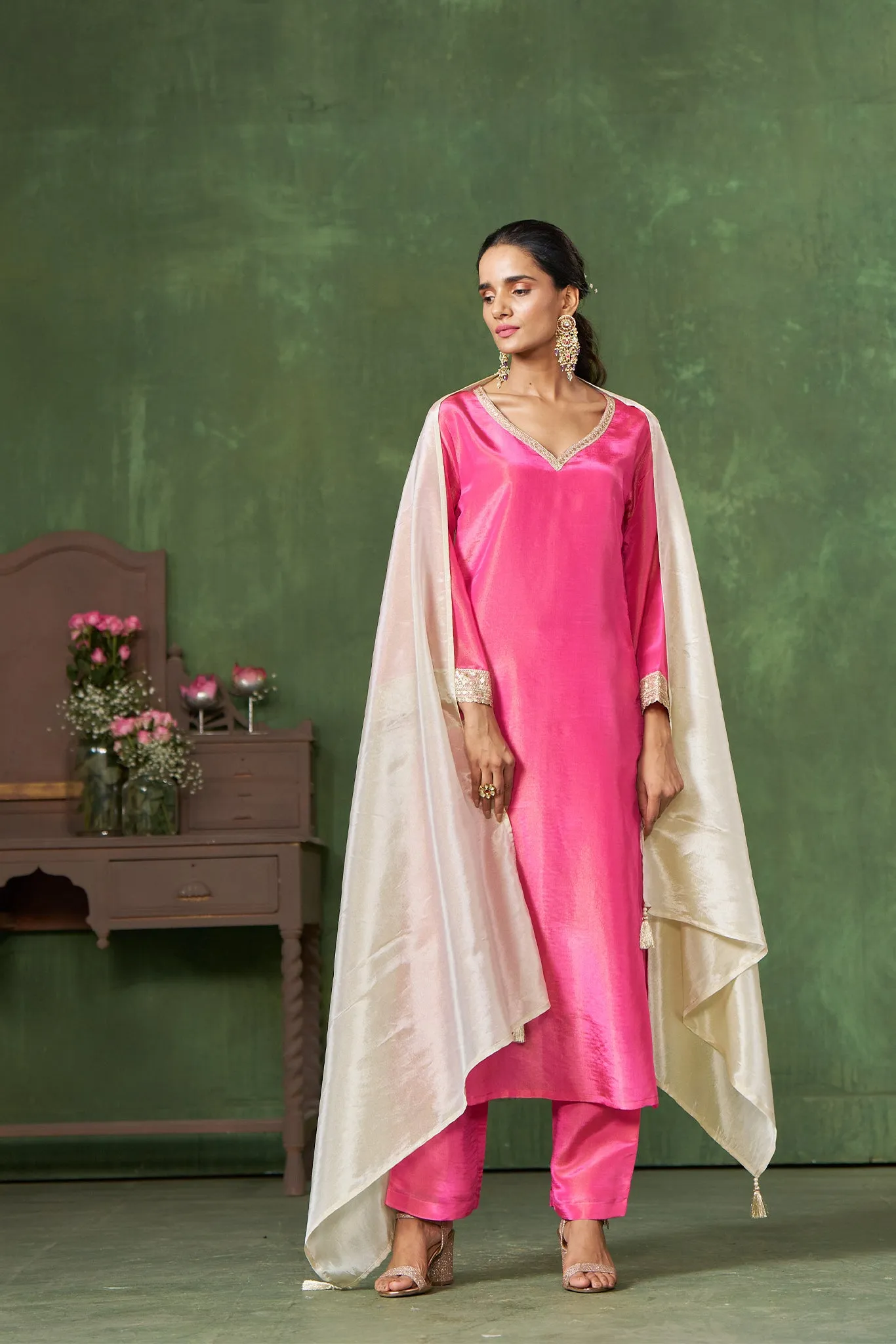 Bright Pink Shimmer Kurta Set