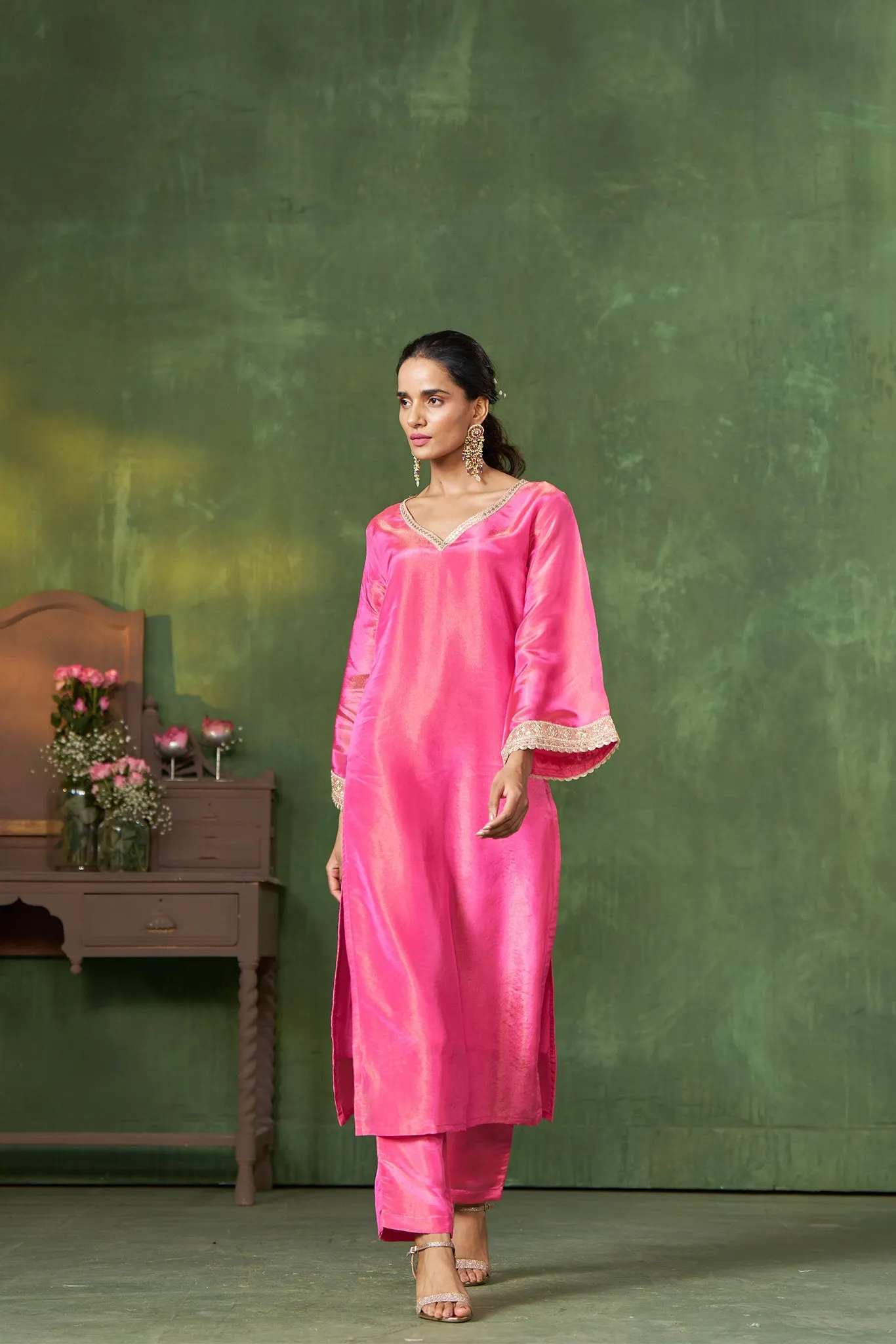 Bright Pink Shimmer Kurta Set