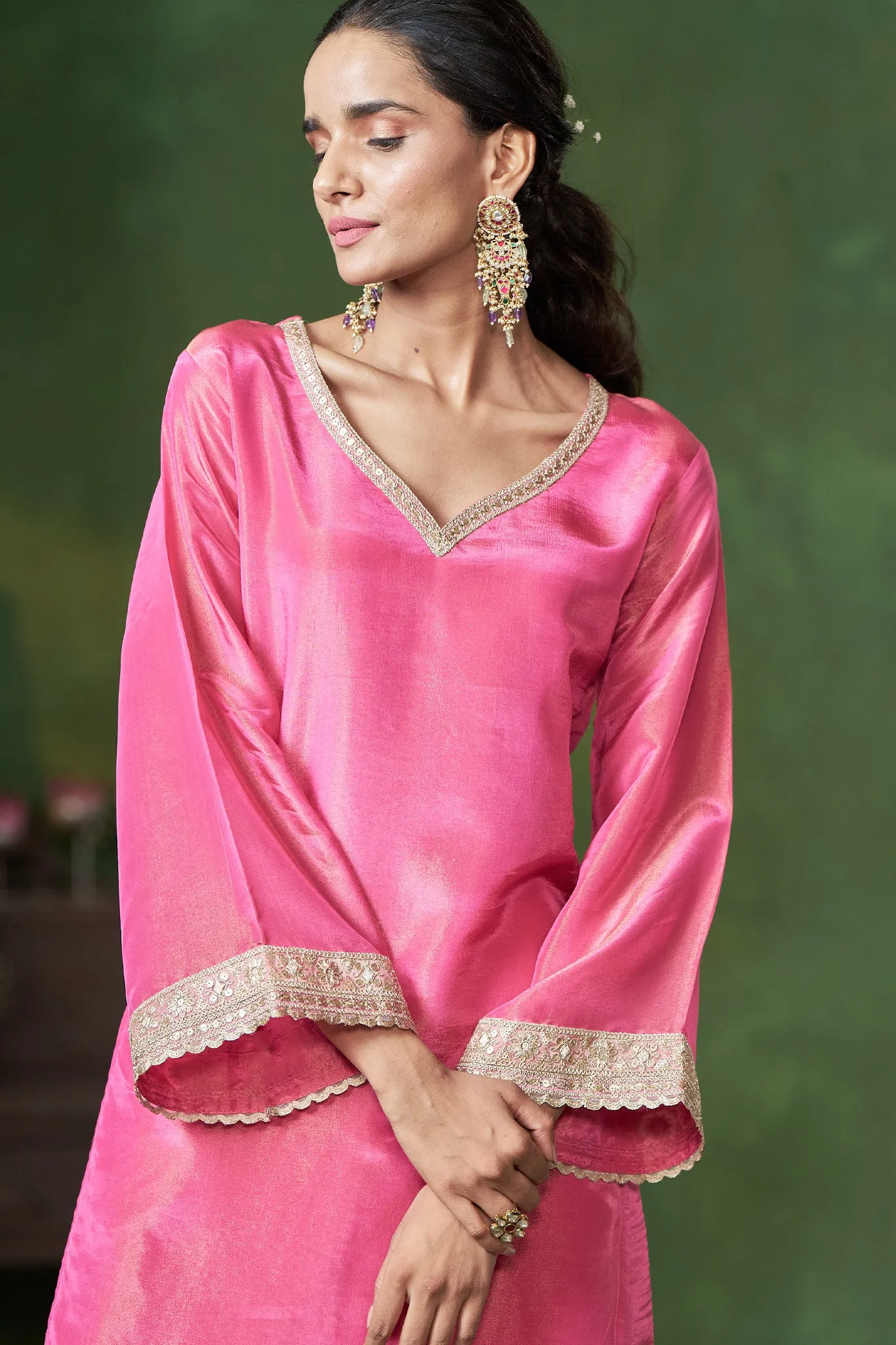 Bright Pink Shimmer Kurta Set