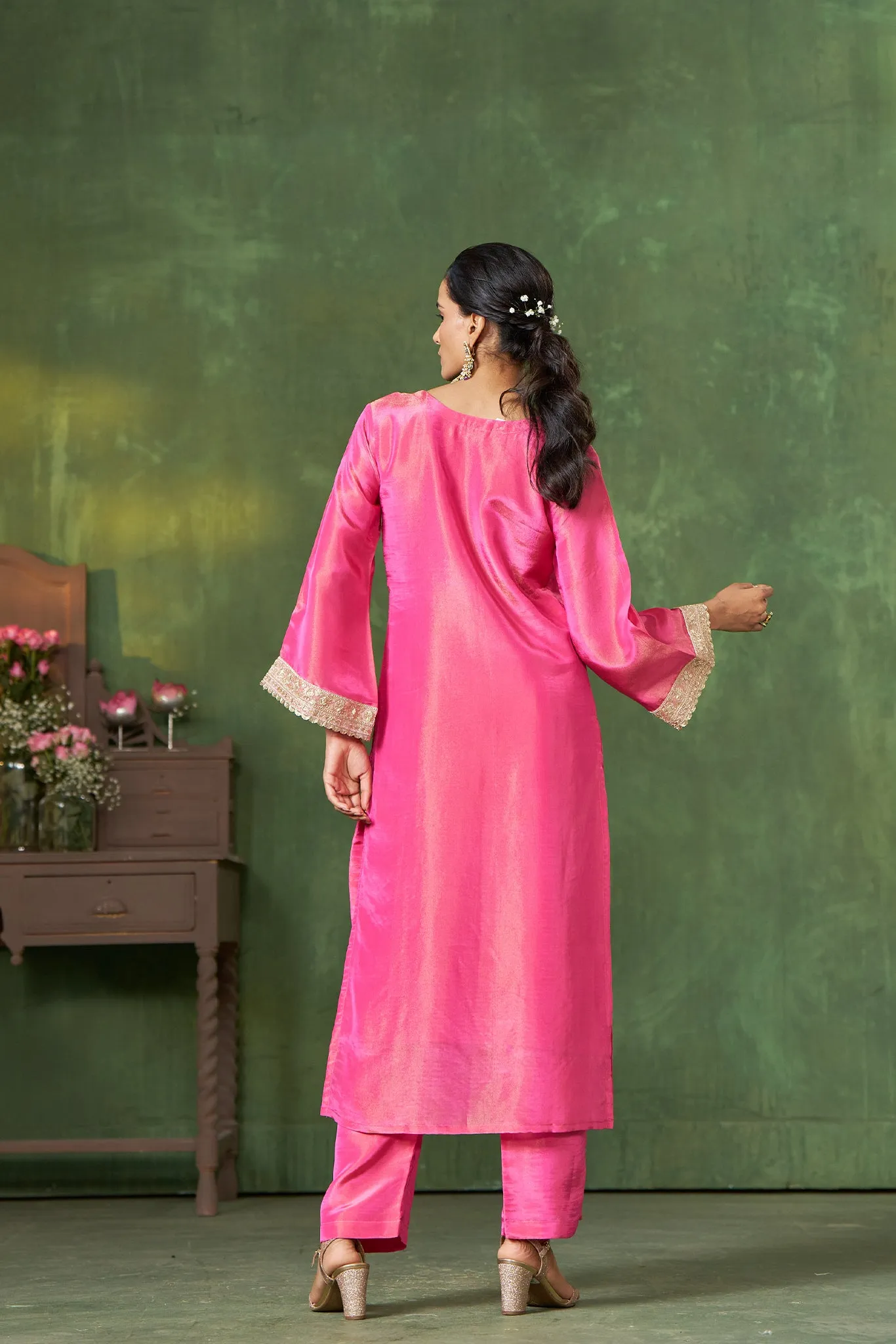 Bright Pink Shimmer Kurta Set
