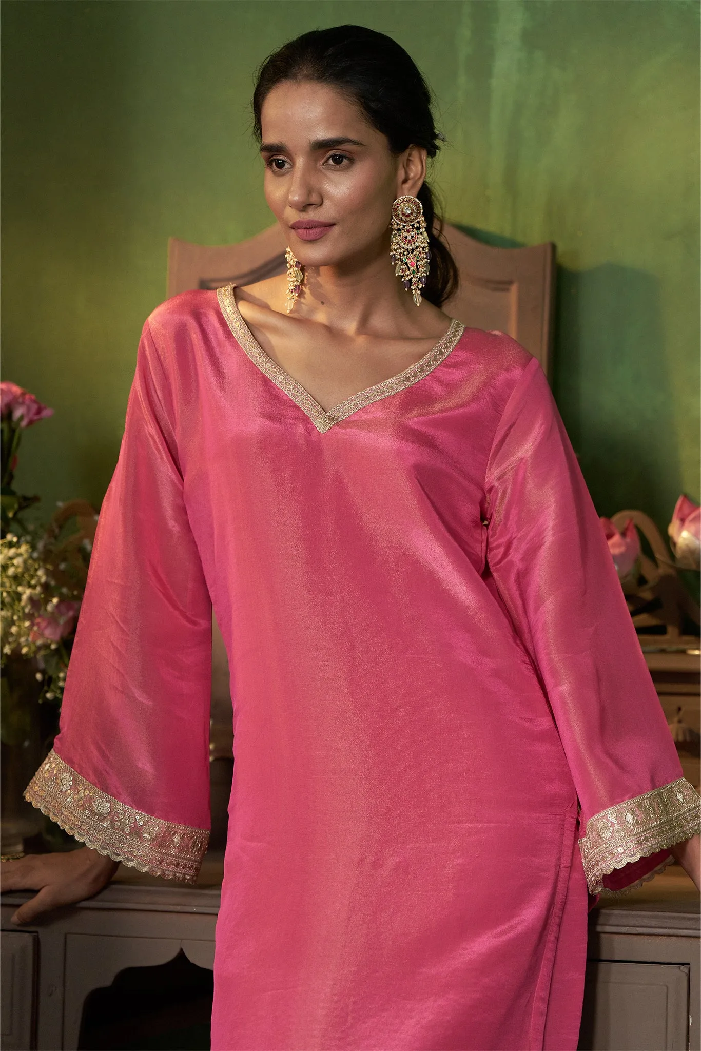 Bright Pink Shimmer Kurta Set