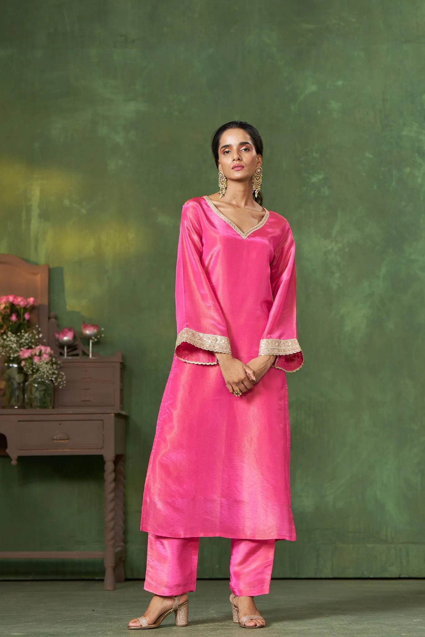 Bright Pink Shimmer Kurta Set