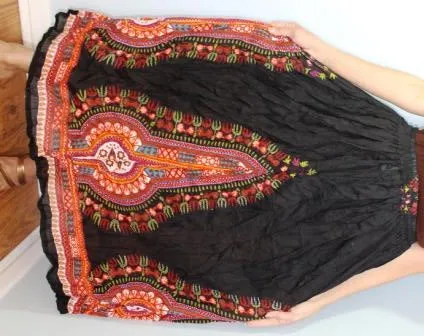 Broomstick Skirt ! Ethnic Print Crinkle Rayon ! One Size, Fits Most ! Peasant Boho !!