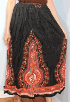 Broomstick Skirt ! Ethnic Print Crinkle Rayon ! One Size, Fits Most ! Peasant Boho !!