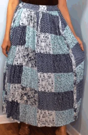 Broomstick Skirt ! Patch Print Crinkle Rayon ! One Size, Fits Most ! Peasant Boho !!