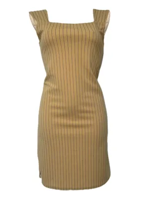 CARAMEL PINSTRIPE SPLIT SHORT DRESS