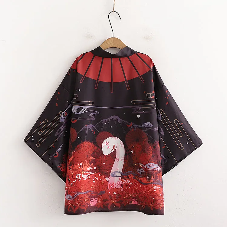 Carp Moon Snake Print Kimono Sun Protective Cardigan UB7325