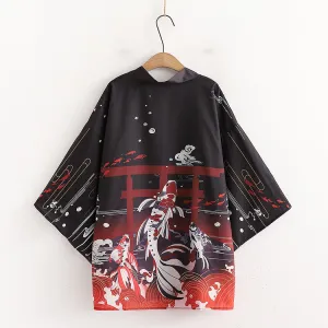 Carp Moon Snake Print Kimono Sun Protective Cardigan UB7325