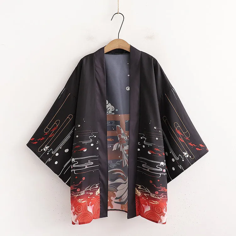 Carp Moon Snake Print Kimono Sun Protective Cardigan UB7325