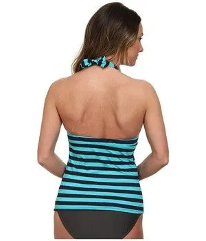 Carve Designs Swimwear Womens Blue Striped Timor Monaco Tankini Top Size Large
