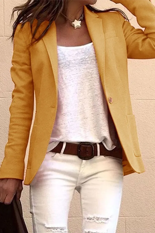 Casual Solid Patchwork Buttons Turn-back Collar Outerwear