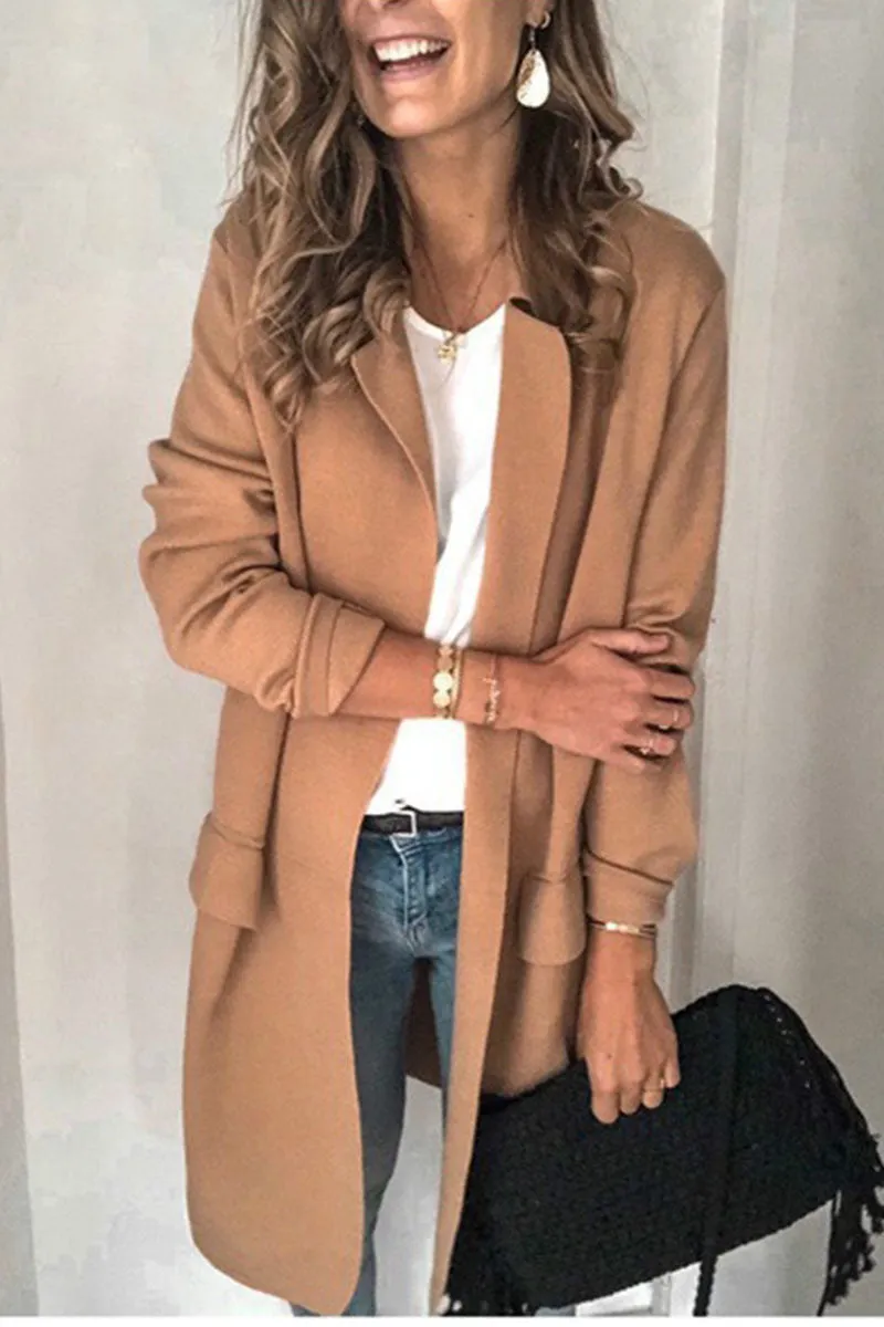 Casual Solid Patchwork Turn-back Collar Outerwear(6 Colors)