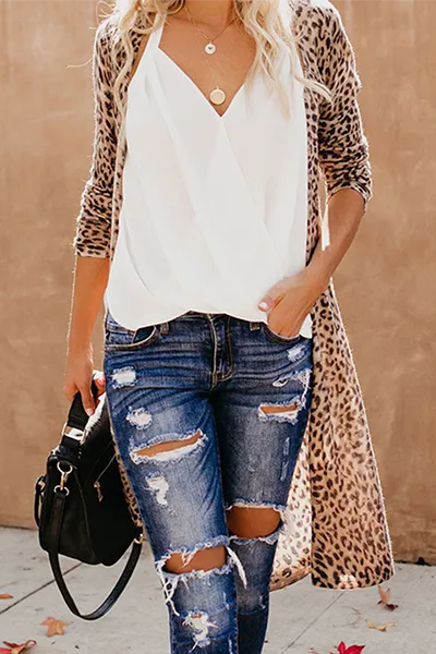 Casual Street Print Patchwork V Neck Outerwear(5 Colors)