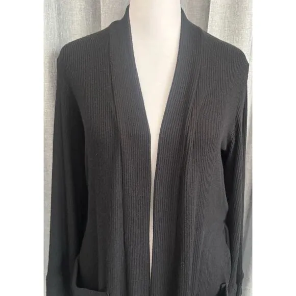 Chaser Long maxi ribbed Cardigan Black Sweater Womens super soft Size Small