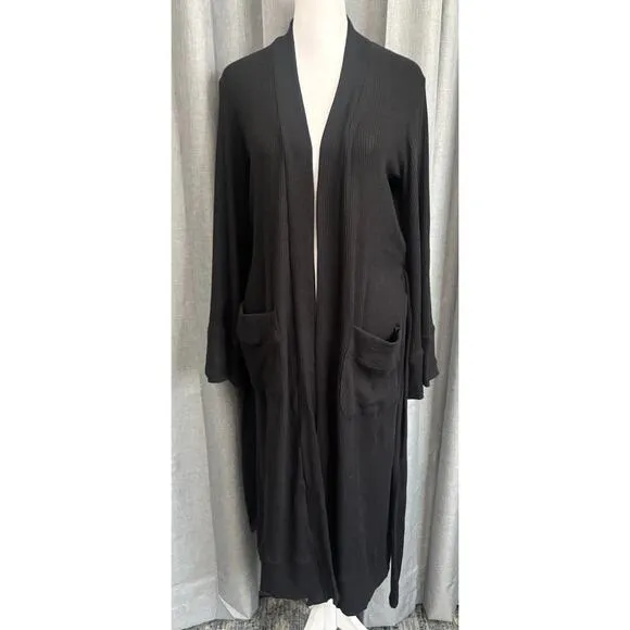 Chaser Long maxi ribbed Cardigan Black Sweater Womens super soft Size Small