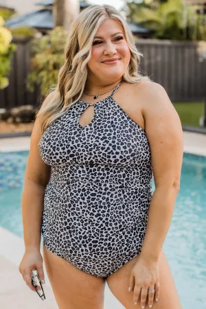 Chasing Sunsets Tankini Swim Top- Taupe & Black Leopard