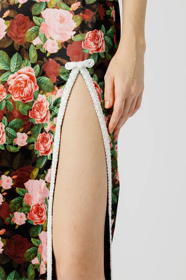 Cheongsam Style Hollow Floral Maxi Dress
