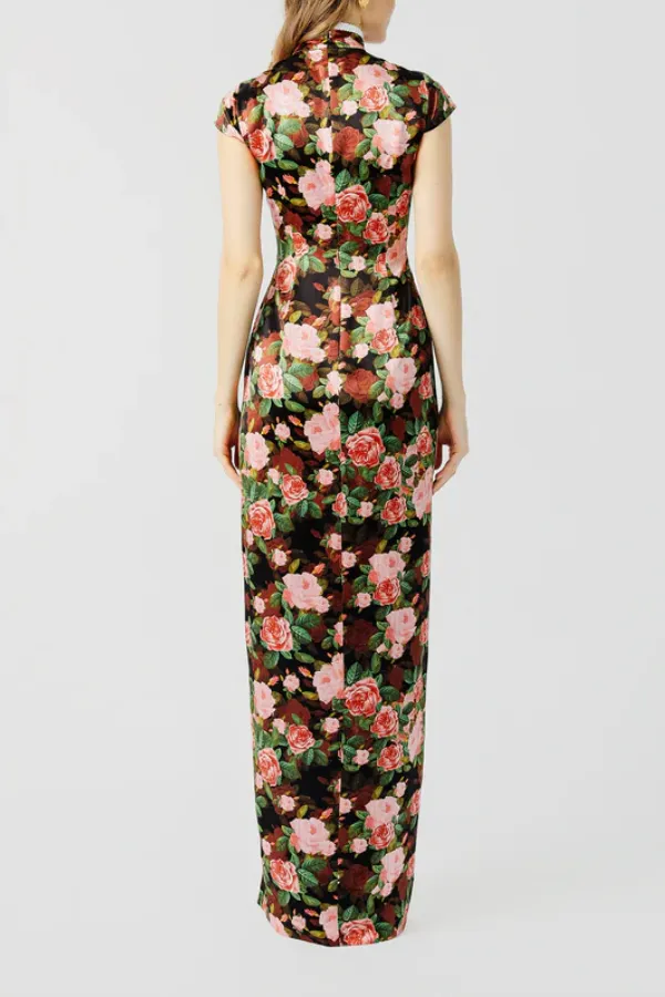 Cheongsam Style Hollow Floral Maxi Dress