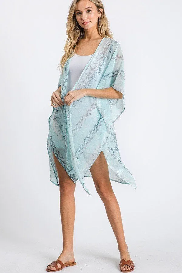 Chiffon Patterned Open Front Kimono