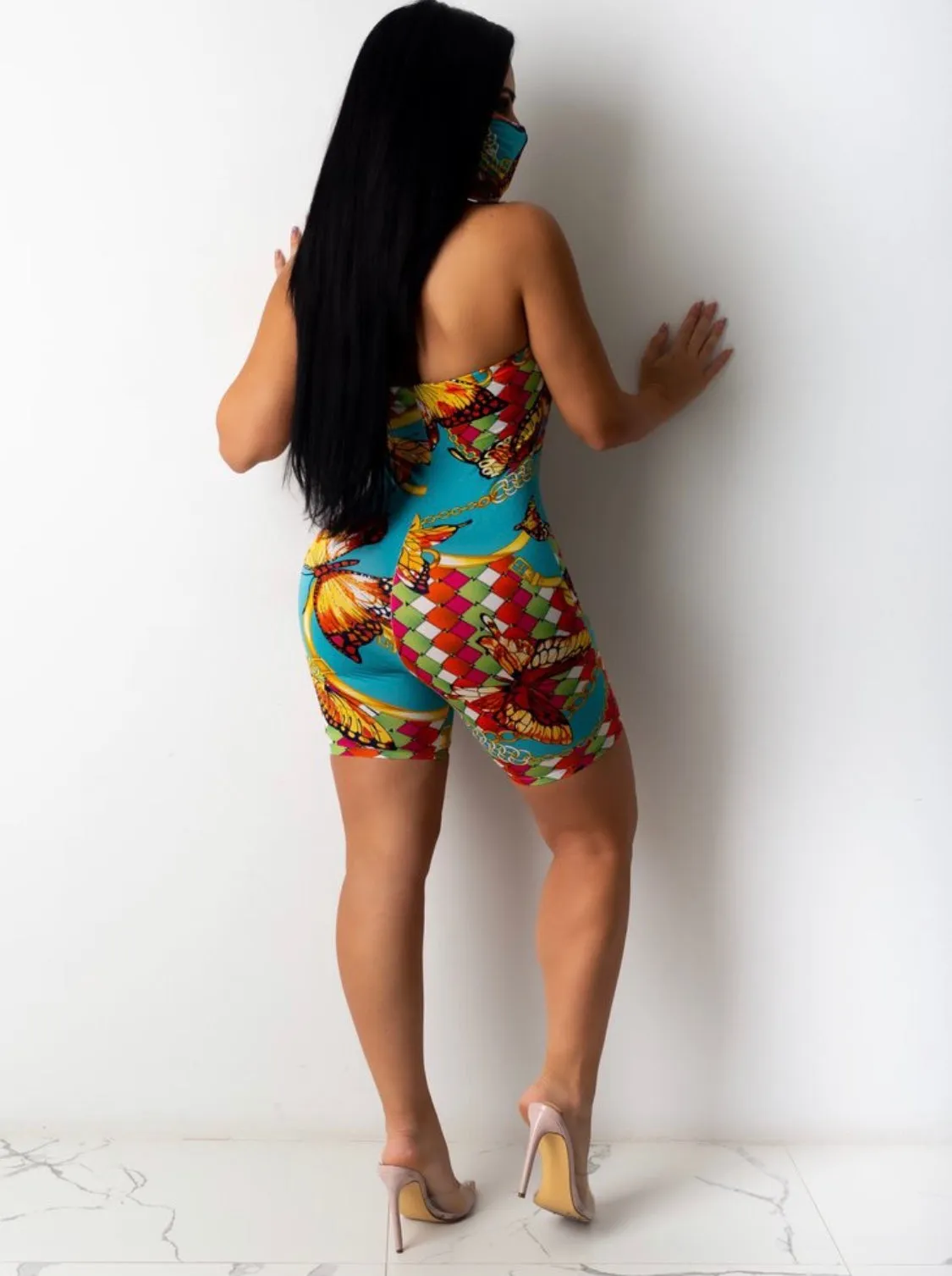 CLEARANCE!  Butterfly Print Tube Top Romper