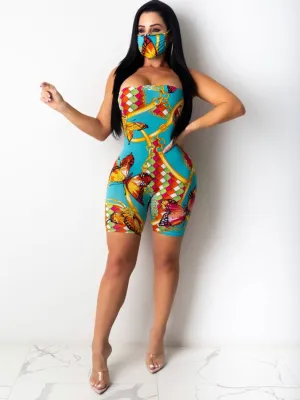 CLEARANCE!  Butterfly Print Tube Top Romper