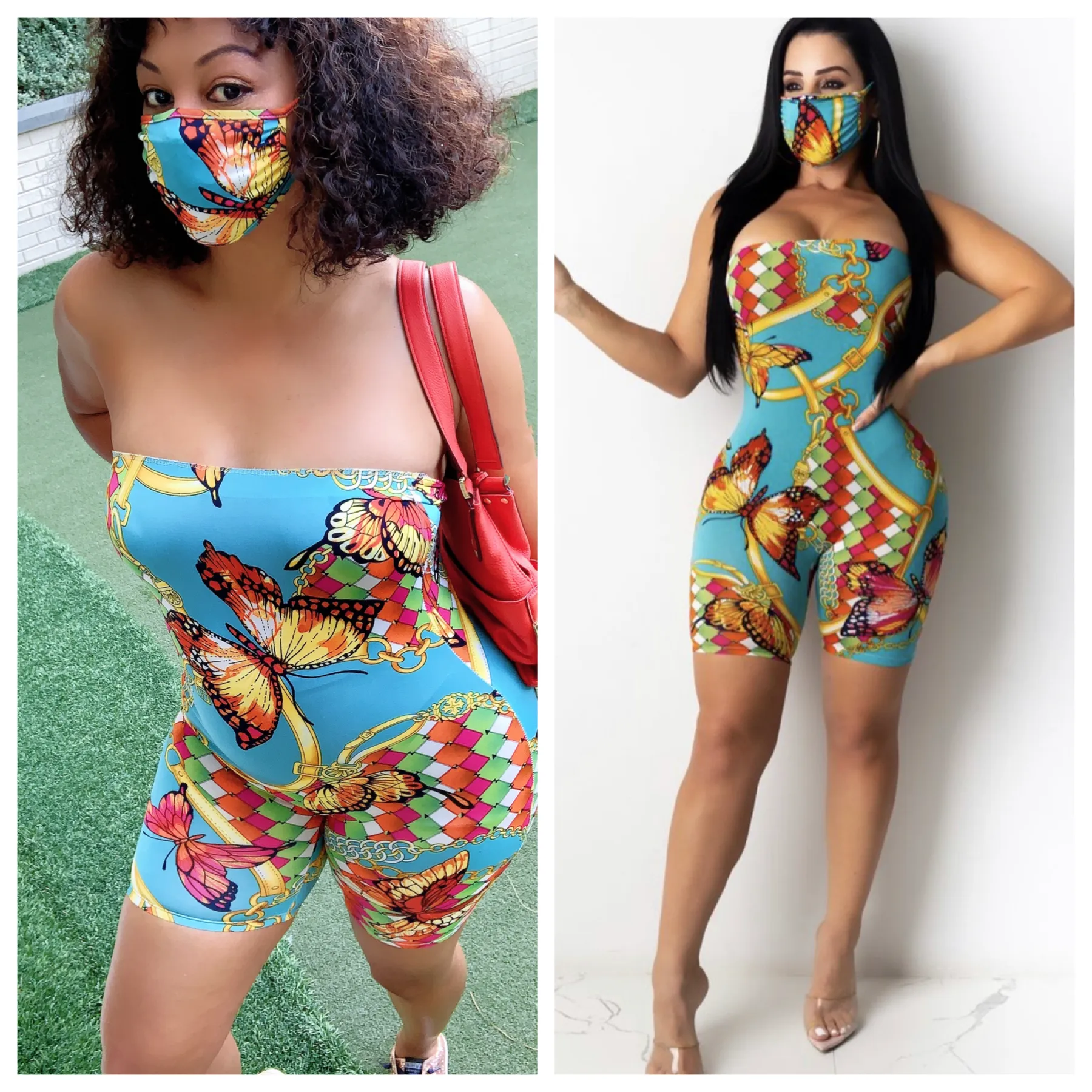 CLEARANCE!  Butterfly Print Tube Top Romper