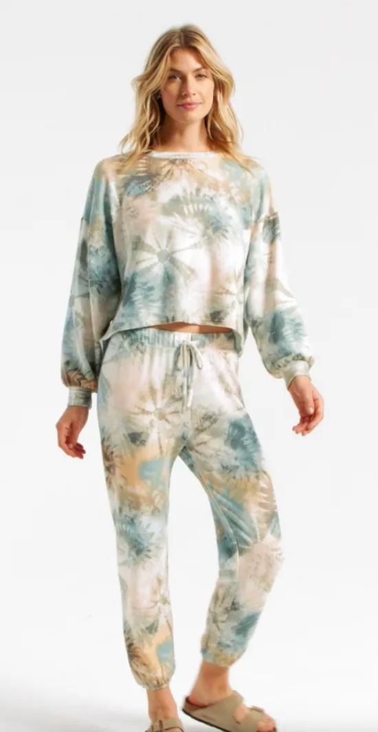 Clementine tie-dye pants in aqua stone