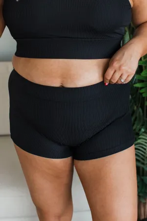 Coastal Cutie Ribbed Swim Shorts- Black