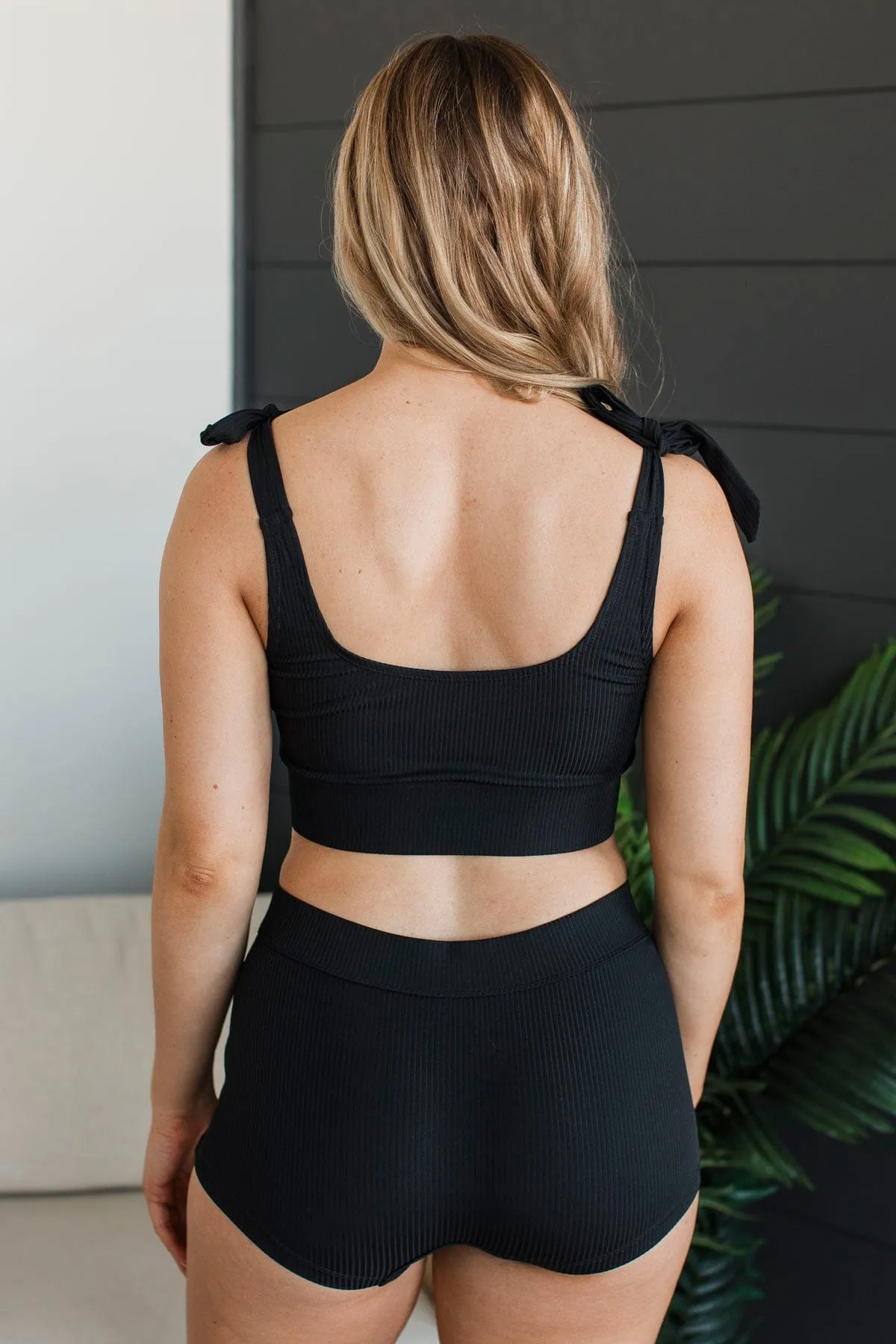 Coastal Cutie Ribbed Swim Shorts- Black