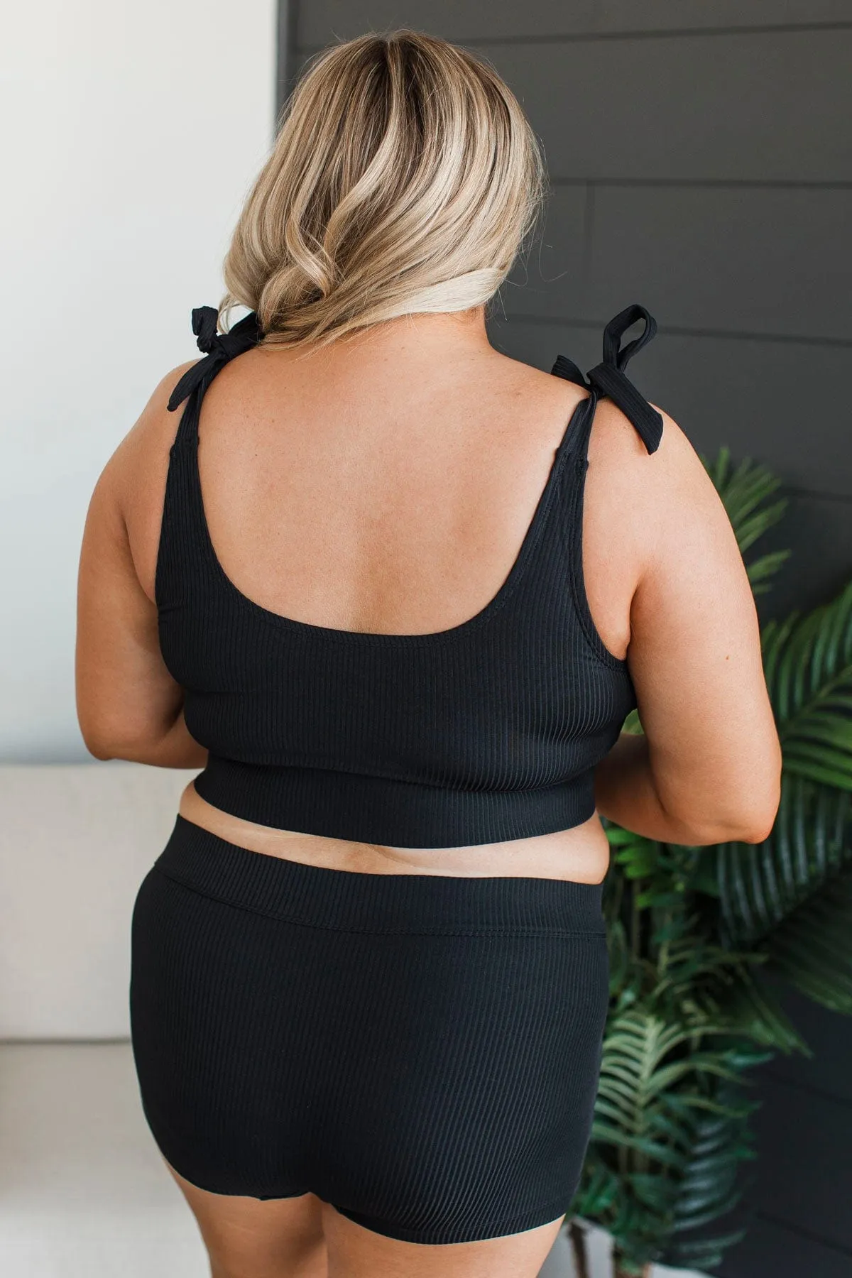 Coastal Cutie Ribbed Swim Shorts- Black